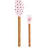 Feyza Design Pembe Kalp Desenli Silikon Spatula Çift Seti, Mutfak Şıklığı ve Fonksiyonelliği - Açık Bej - Seçenek 1