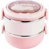 Feyza Design Pembe Paslanmaz Çelik 2 Katlı Yemek Taşıma Kabı, 850ML - Seçenek 1