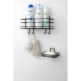 Feyza Design Pratik ve Şık Siyah Metal Banyo Seti, Askı ve Sabunluk Organizer - Ahşap