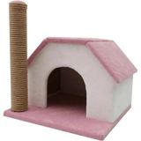 Feyza Design Pudra Pembe Tek Katlı Kedi Evi ve Tırmalama Tahtası 50 cm Ahşap Kullanım Alanı - Seçenek 1