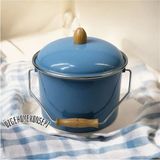 Feyza Design Renkli Ahşap Kulplu Emaye Bakraç, Kapaklı, Retro Tasarım, 5 Litre - Seçenek 1