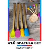 Feyza Design Renkli Silikon Mutfak Spatula ve Kaşık Seti, Ahşap Saplı, Kullanışlı ve Şık - Ahşap - Ceviz - Seçenek 1