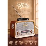 Feyza Design Retro Ahşap Desenli Bluetooth Radyo, Sd Kart, LED Fener, Usb, Fm/am/sw, 220V & Pilli - Ahşap - Ceviz
