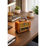 Feyza Design Retro Bluetooth Fm Radyo, USB ve Sd Kart Destekli, Nostaljik Tasarım - Ahşap - Ceviz