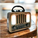 Feyza Design RT-771 LED Fenerli Bluetooth Radyo ve Müzik Çalar, Çok Fonksiyonlu Taşınabilir Cihaz - Ahşap - Ceviz