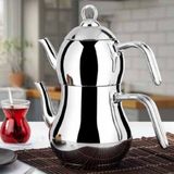 Feyza Design Sağlam ve Şık Büyük Boy Çelik Çaydanlık, Pratik Kullanım Kolaylığıyla - Altın - Gri - Seçenek 1