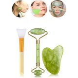 Feyza Design Sağlıklı ve Parlak Cilt Için Doğal Bakım Seti, Jade Roller ve Maske Fırçası - Ahşap - Bej