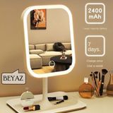 Feyza Design Şarjlı LED Işıklı Dokunmatik Makyaj Aynası, Oynar Başlıklı, 3 Modlu, USB Şarjli - Ahşap - Beyaz