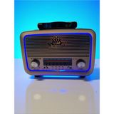 Feyza Design Şarjlı Mavi Ledli Nostalji Radyo Bluetooth USB Sd Fm Sw Am Müzik Kutusu - Ahşap - Ceviz