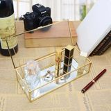 Feyza Design Şeffaf Cam ve Metal Çerçeveli Sunumluk, 25X15CM, Çok Amaçlı Saklama Kutusu - Altın
