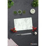 Feyza Design Şeffaf Taş Görünümlü Cam Kesme Tablası 20X30CM, Dayanıklı ve Şık Tasarım - Ahşap - Beyaz - Seçenek 1