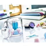 Feyza Design Şeffaf Yuvarlak Pamukluk ve Kulak Çubuğu Saklama Kutusu - Ahşap - Beyaz