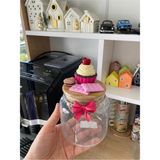 Feyza Design Seramik Vernikli 500ML Cupcake Kavanoz, Şık ve Kullanışlı Saklama Kabı - Ahşap - Bej
