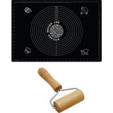Feyza Design Set: Siyah Silikon Hamur Açma Matı ve Ahşap Saplı Silindir, 45X65 cm - Cappuccino