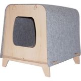 Feyza Design Sevimli Ahşap Kedi Evi, Gri Keçe ile Rahat ve Şık Tasarım - Seçenek 1