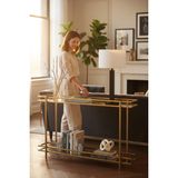 Feyza Design Şık 2 Katlı Füme Temper Camlı Çerçeveli Konsol ve Çiçeklik - Açık Bej