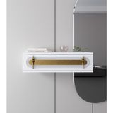 Feyza Design Şık 70CM Beyaz ve Altın Detaylı Duvara Monte Kapaklı Raflı Dresuar - Ahşap - Bej - Siyah