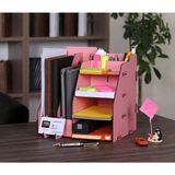 Feyza Design Şık Ahşap Evrak Rafı Masa Üstü Düzenleyici, Pembe
