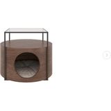 Feyza Design Şık Ahşap Kedi Evi ve Sehpa - Cam Yüzeyli, Ceviz Renkli Tasarım - Seçenek 1