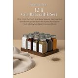Feyza Design Şık Ahşap Standlı 12'li Cam Baharatlık Seti, 120 Ml, Gümüş Kapak, Beyaz Etiket - Seçenek 1