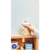 Feyza Design Şık Bej Emaye Baharatlık ve Kavanoz Seti, Modern Mutfak Aksesuarı - Ahşap - Bej