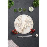 Feyza Design Şık Beyaz Çiçek Desenli Cam Kesme Tabla, 32CM, Modern ve Dayanıklı - Ahşap - Beyaz - Seçenek 1