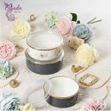 Feyza Design Şık Emaye 3’lü Saklama Kabı Seti, Gri & Çiçek Desenli, Kapaklı - Seçenek 1