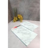 Feyza Design Şık Mermer Görünümlü 2'li Cam Kesme Tahtası Seti, 20X30 cm - Ahşap - Beyaz - Seçenek 1