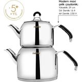 Feyza Design Şık Modern Orta Boy Çelik Çaydanlık Takımı, 2l/1l Set - Altın - Gümüş - Bakır - Seçenek 1