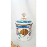 Feyza Design Şık Orta Boy Emaye Kavanoz, 12 Cm, Çay, Şeker, Kahve Saklama Kabı - Ahşap - Ceviz