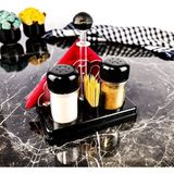 Feyza Design Şık Peçetelik ve Kürdanlı Baharatlık Seti, Piano Black Renkli, 2'li - Seçenek 1