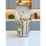 Feyza Design Şık Seramik Dik Kaşıklık, Geometrik Desen, Mutfak Dekorasyonu Için Ideal - Ahşap - Seçenek 1