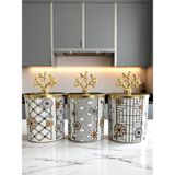 Feyza Design Silindir Baharatlık Seti 3'lü Kahve Köşesi Hasır Desenli Siyah 750 ml Gold - Seçenek 1