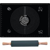 Feyza Design Siyah 45X65 cm Silikon Hamur Açma Matı ve Bambu Saplı Silikon Merdane - Cappuccino