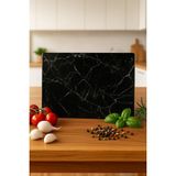 Feyza Design Siyah Mermer Görünümlü Cam Kesme Tahtası 20X30 cm Oval Kenar, Hijyenik - Ahşap - Seçenek 1