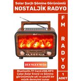 Feyza Design Şömine Görünümlü Solar Bluetooth Radyo, USB ve Tf Kart Destekli - Ahşap - Ceviz