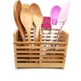 Feyza Design Standlı Silikon ve Ahşap Kepçe, Kaşık, Spatula Servis Seti 9 Parça - Açık Bej - Seçenek 1