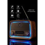 Feyza Design Taşınabilir Bluetooth Radyo, USB ve Tf Kart Destekli, El Fenerli, Nostaljik Tasarım - Ahşap - Ceviz