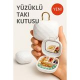 Feyza Design Taşınabilir Yüzüklü Takı Kutusu, Ayna ve 4 Bölmeli Mini Mücevher Organizer - Ahşap - Beyaz