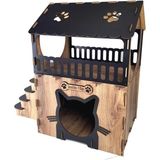 Feyza Design Teraslı Ahşap Kedi Evi, 2 Katlı, Merdivenli, Kahverengi-Siyah - Seçenek 1