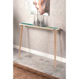 Feyza Design Valensiya Doğal 102X12CM Dresuar Doğal Ağaç Tek Sıra Traverten Taşlı Antre Hol Koridor - Ahşap