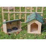 Feyza Design Yalıtımlı Ahşap Kedi Evi ve Mama, Su Kabı Seti, Outdoor Kullanım - Seçenek 1