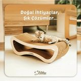 Feyza Design Yatay Kedi Tırmalama Kanepesi, Oluklu Mukavva, Bej Ahşap, Orta Boy (59X20X24CM) - Seçenek 1