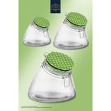 Feyza Design Yeşil Puantiye Desenli 3'lü Cam Saklama Kavanoz Seti 1100ML,1700ML,2750ML - Ahşap