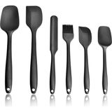 Feyza Design Yüksek Kalite Isıya Dayanıklı Yanmaz Silikon Spatula Seti 6 Parça Siyah - Ahşap - Seçenek 1