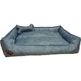 Feyza Design Yüksek Kaliteli Yumuşak Köpek Yatağı 80X100 cm Kemik ve Pati Işlemeli - Altın - Gri - Seçenek 1