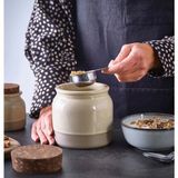 Feyza Design Yüksekliği 12 Cm, 1 Litrelik Seramik Baharat Kavanozu, Şık Bej Tasarım - Ahşap - Bej