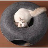 Feyza Design Yumuşak Donut Kedi Yatağı ve Tüneli, Fermuarlı 2 Parça, 60X60X28 cm - Altın - Gri - Seçenek 1