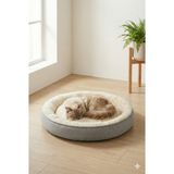 Feyza Design Yumuşak Peluş Donut Stres Azaltıcı Yatak, Kedi ve Köpekler Için Rüya Gibi Konfor - Ahşap - Bej - Seçenek 1
