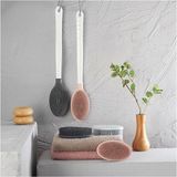 Feyza Design Yumuşak Uzun Saplı Çift Taraflı Banyo Vücut Fırçası, Pembe